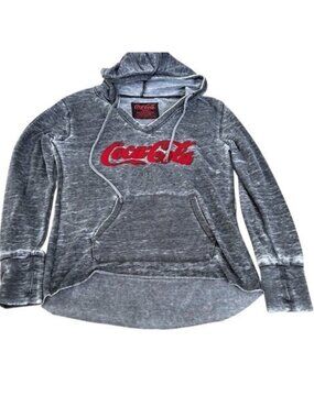 Coca Cola Refreshing Drink Hoodie Gray Light Weight Size M Medium Thumbholes